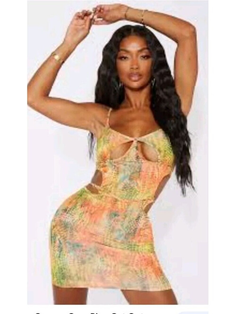 Pretty Little Thing Croc Print Orange Green Bodycon Dress Size 2 Stretchy NWT